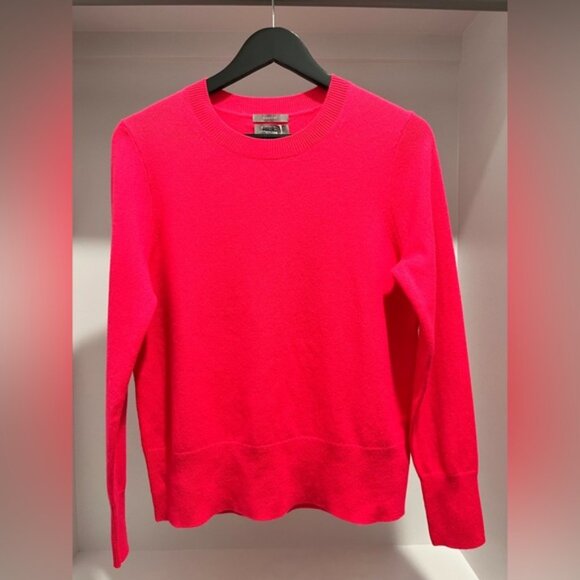 NEW J. CREW Classic fit Cashmere Crewneck Sweater Bright Strawberry size Small - Picture 4 of 8